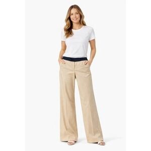 Akris Cotton Trouser Pants NWT Womens 12 Tan Wide Leg Zip Pockets‎ Luxury $795